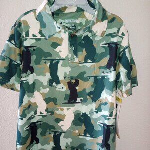Pacific Trail Boys Size Small 7/8 UPF50 Green Camo Golfing Bears Polo Shirt NWT